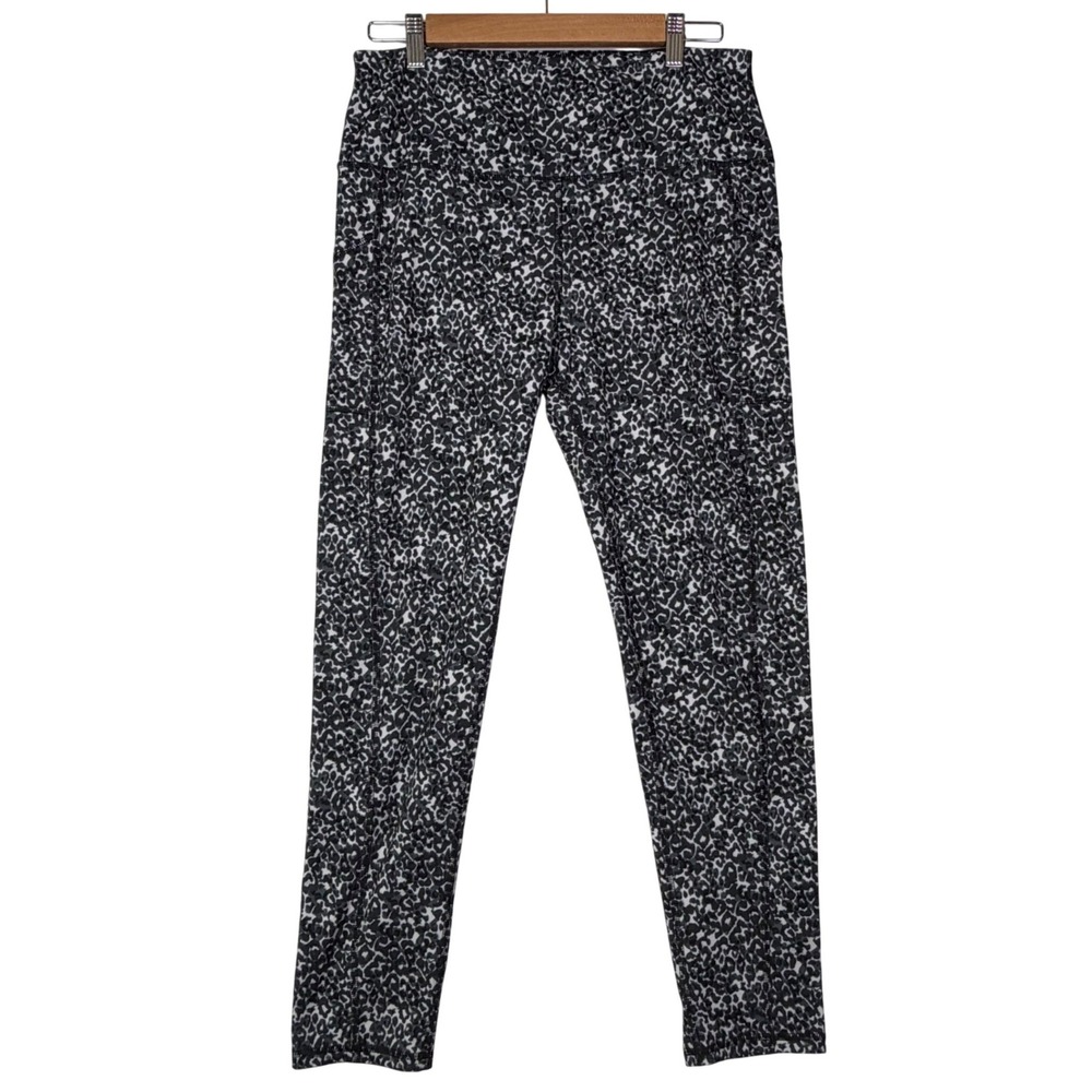 Brisas Women Large Gray Leopard Pattern Leggings High Rise Pockets Athleisure